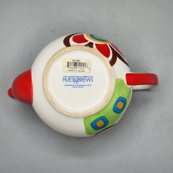 Hues N Brews Floral Teapot Red White Brown Retro 20 oz  MCM Color Coordinates - Picture 7 of 10